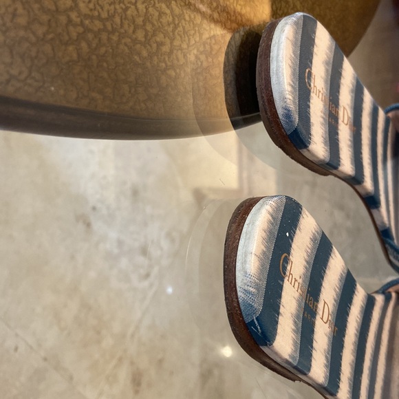 Dior DWAY SLIDE DEEP OCEAN BLUE D-STRIPES EMBROIDERED COTTON 42 - Picture 7 of 11